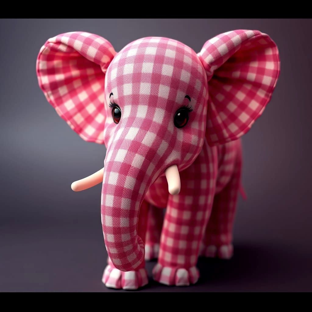 Pink Gingham Elephant in Whimsical Fantasy Art