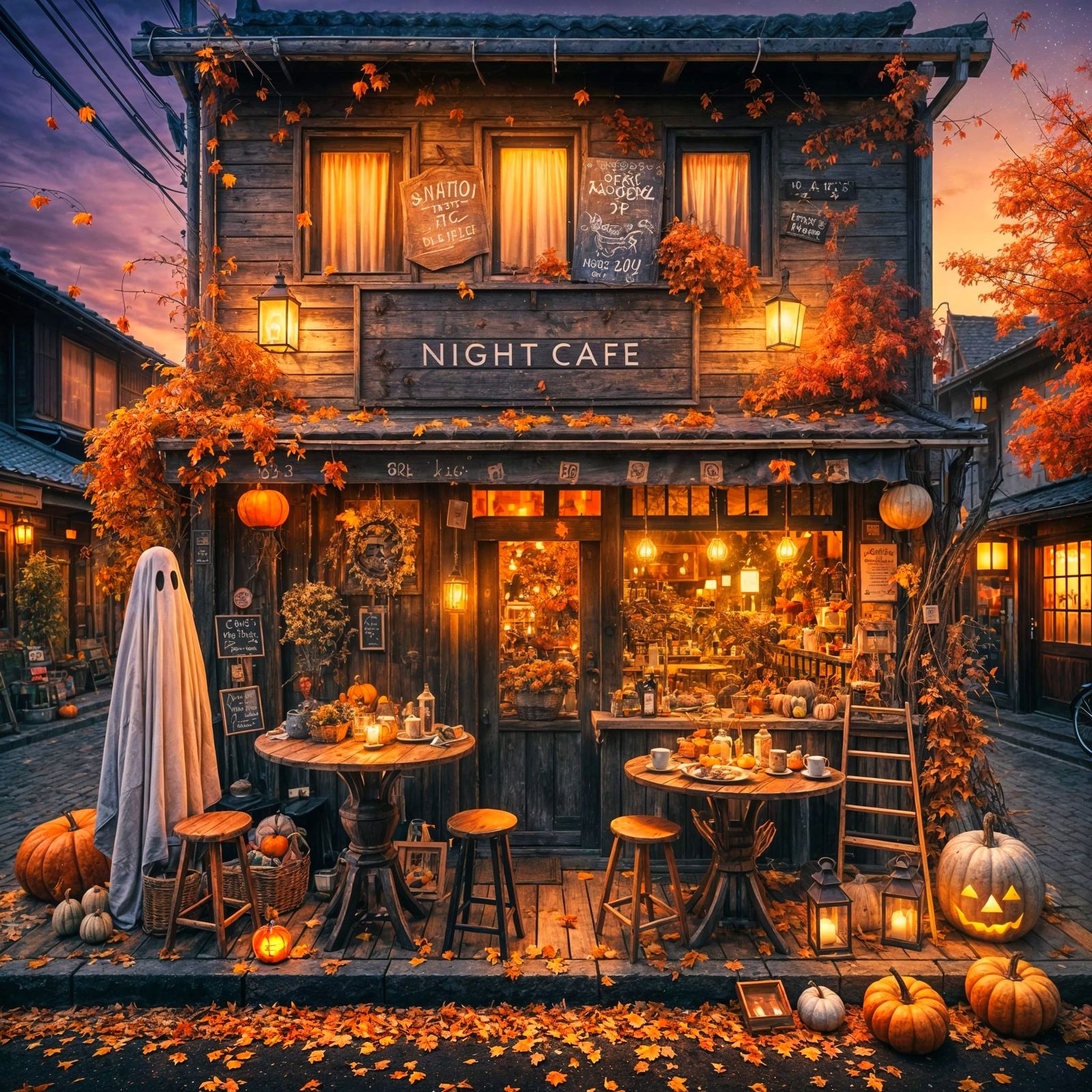 Autumn Café Scene with Ghost in Dutch Golden Age Style