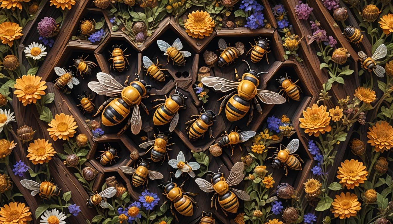 Intricately Carved Beehive Home in Hyperrealistic Style