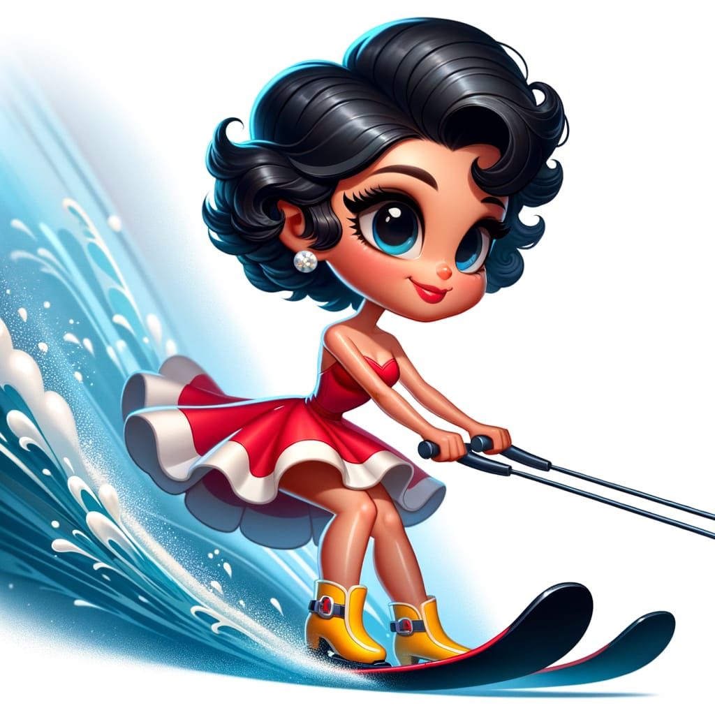 Cartoon Character Water Skis with Energetic Flair