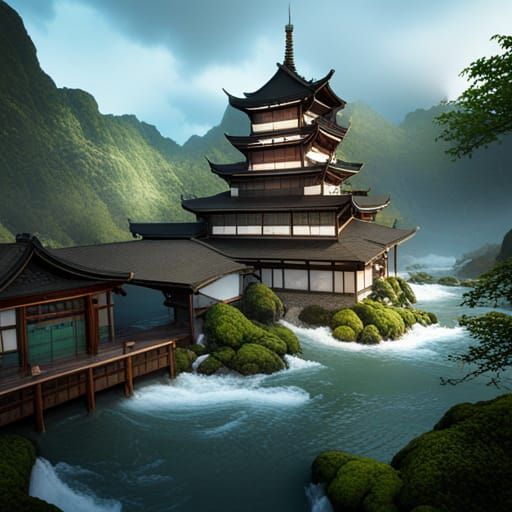 Detailed Matte Painting in Japanese Style