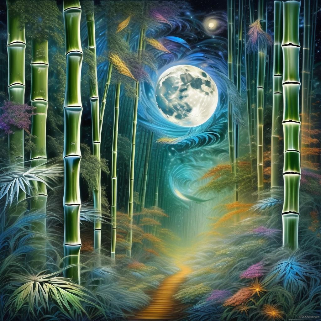 Celestial Bamboo Grove with Cosmic Whirlwinds