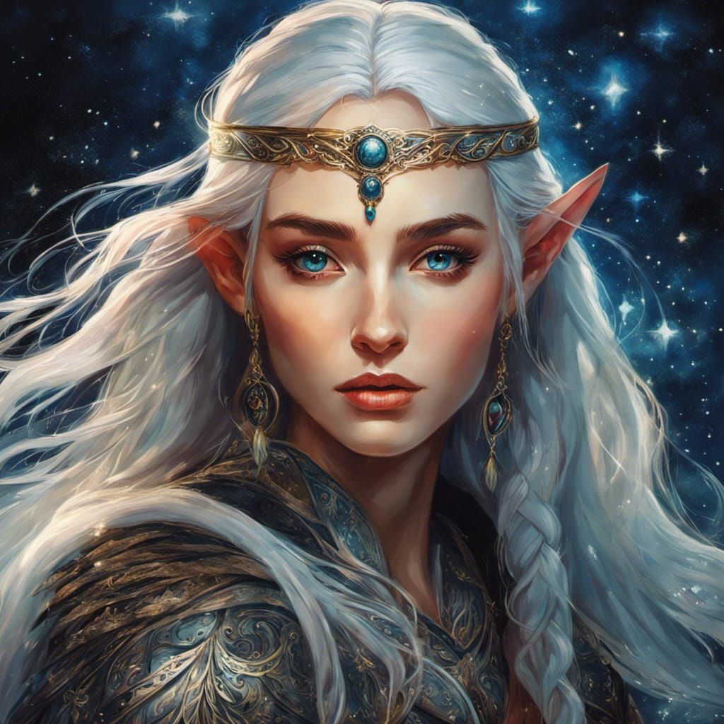 Elven Woman in Impressionistic Style Under Moonlight