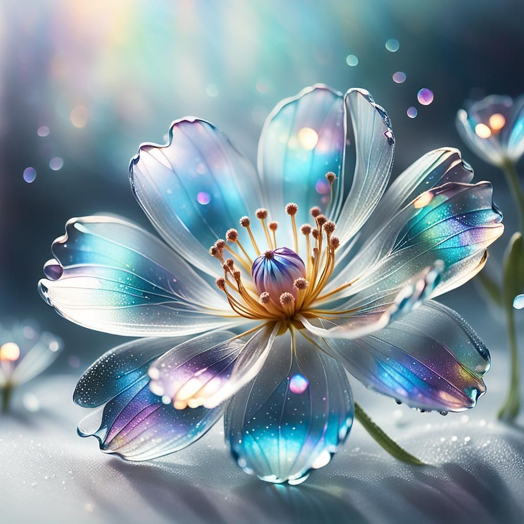 Iridescent Glass Flower Still Life in Macro