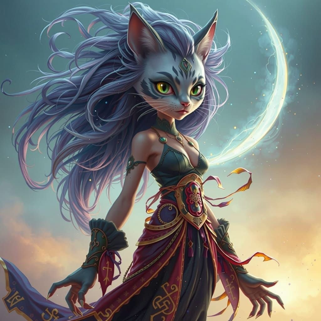 Enchanted Sorceress Summoning Mystical Forces Under Moonlit ...