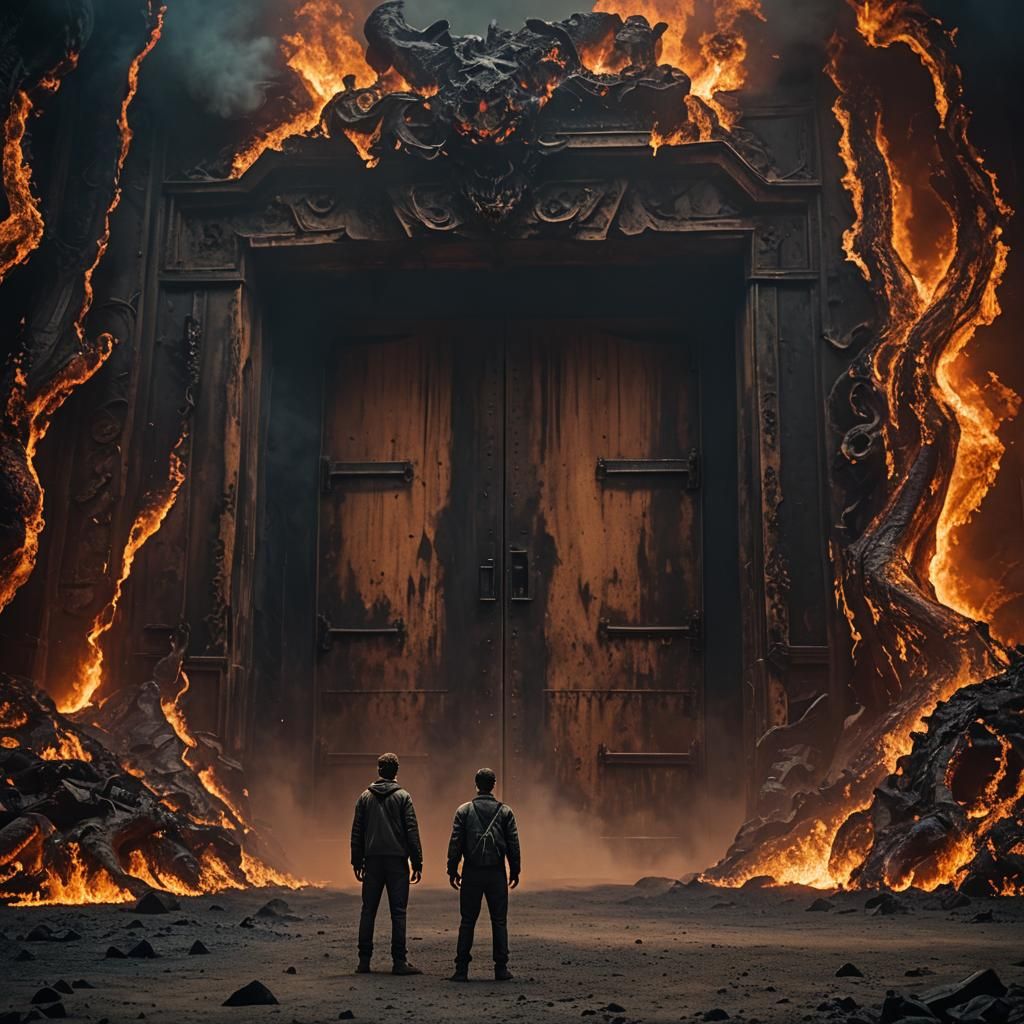 Cinematic Portal to Hell with Lone Figure