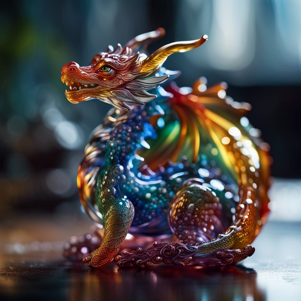 Hyperrealistic Glass Dragon Figurine in Magical Colors