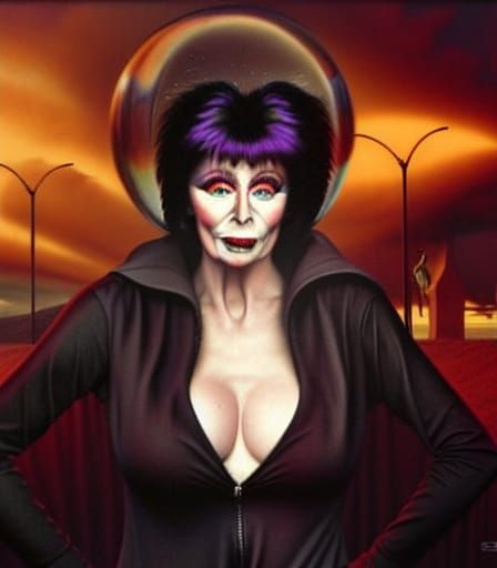 Elvira Portrait in Neon Dark Fantasy Style