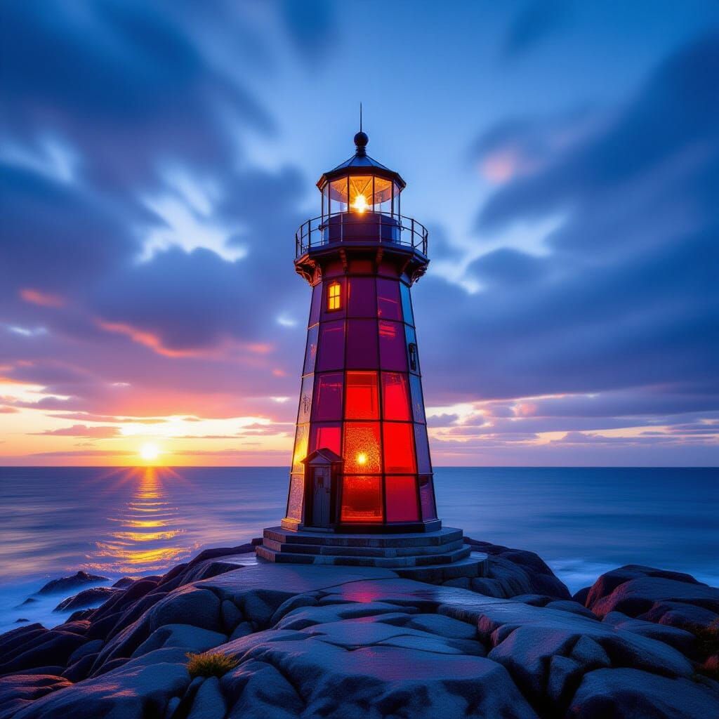 Sea Glass Lighthouse on Rugged Coastline