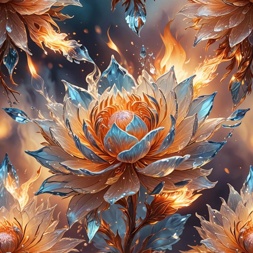 Glowing Ice and Fire Flower Fantasy Illustration