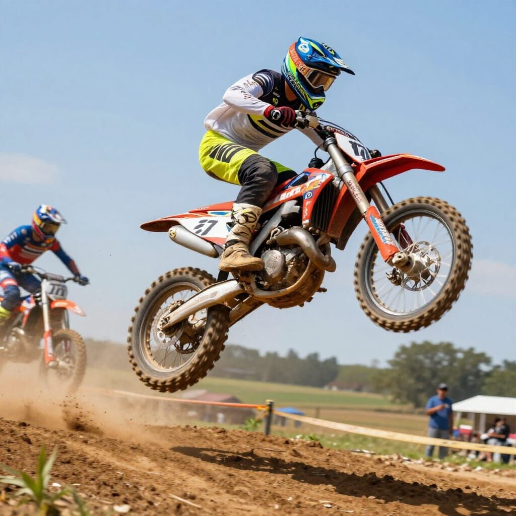 Epic Digital Painting of Motocross Jump Over Rival