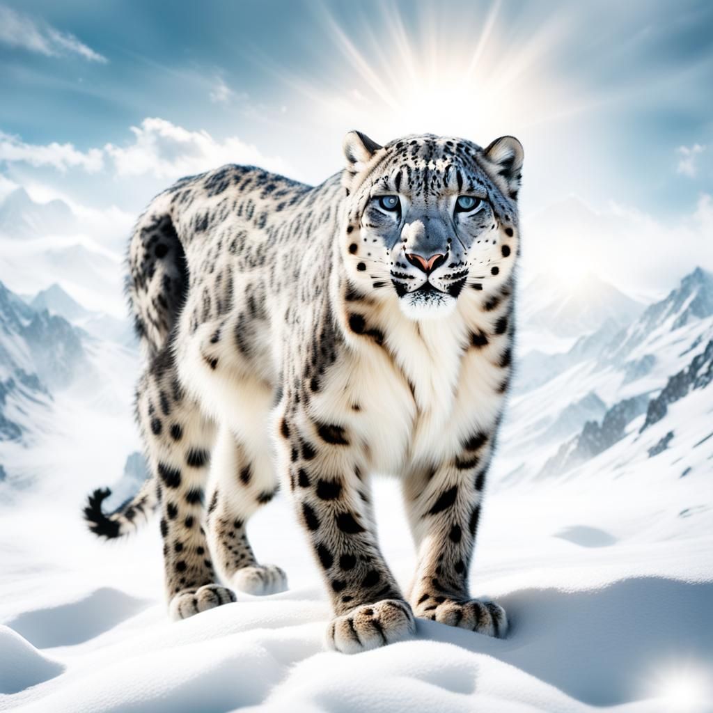 Snow Leopard Playing in Snow: Digital Matte Painting