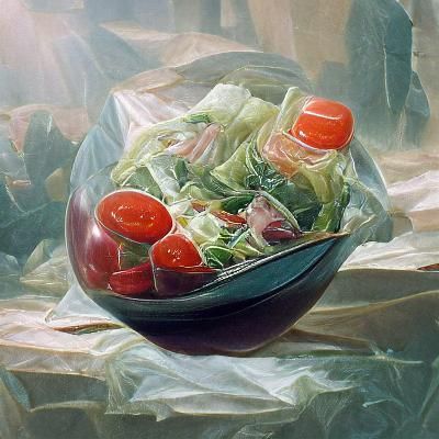 Salad Still Life in Oil Painting Style