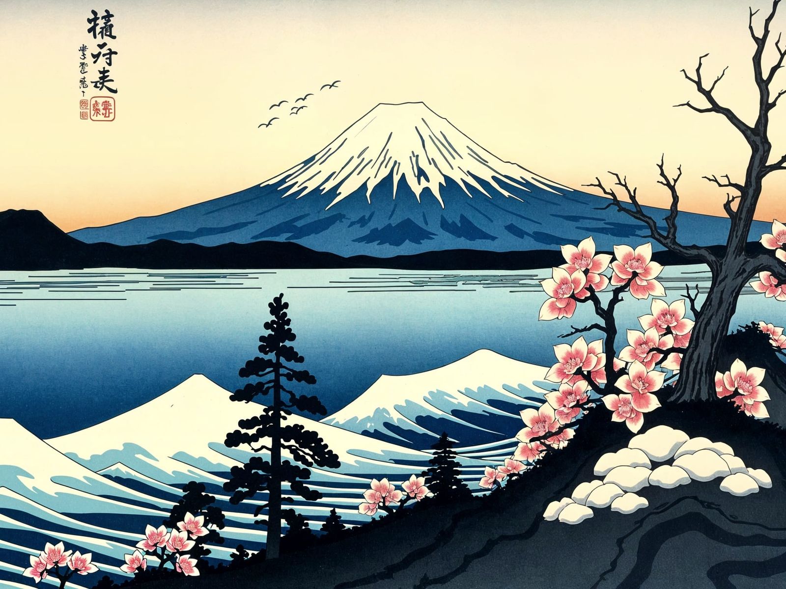 Hokusai Style: Waves and Mount Fuji