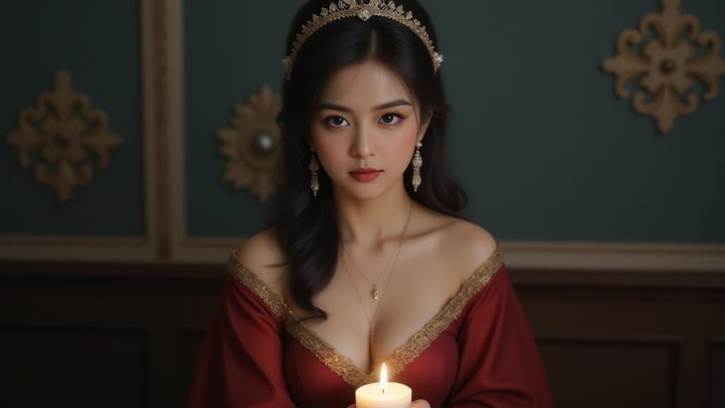 Mysterious Colombian Lady in Lavish Rococo Attire