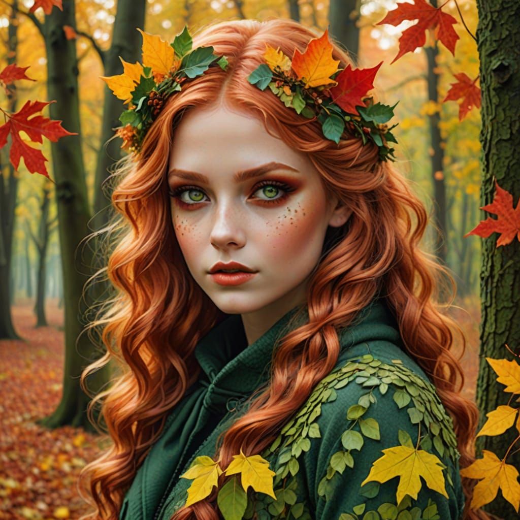 Woodland Sprite in Autumn Foliage Outfit