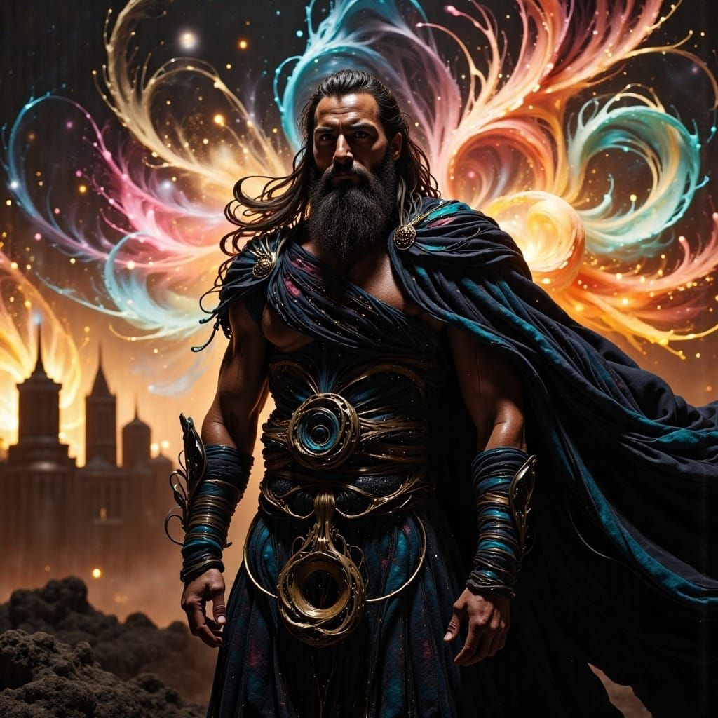 Scottish Warrior in Kilt Amidst Fireworks