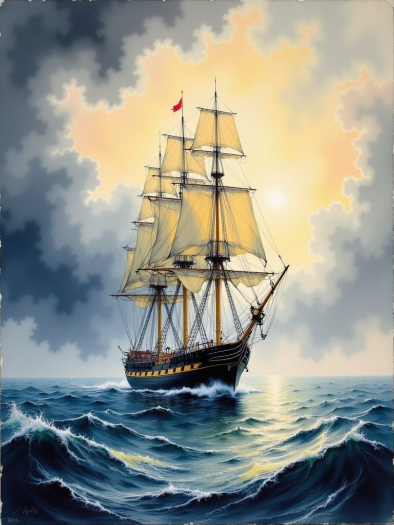 Epic Maritime Stormscape in Watercolor