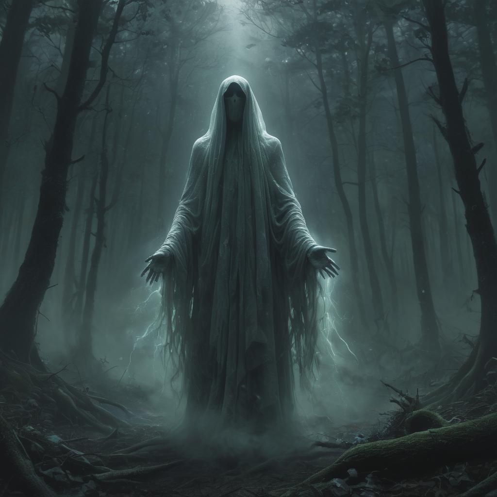 Ethereal Spectre in Misty Forest, Digital Painting