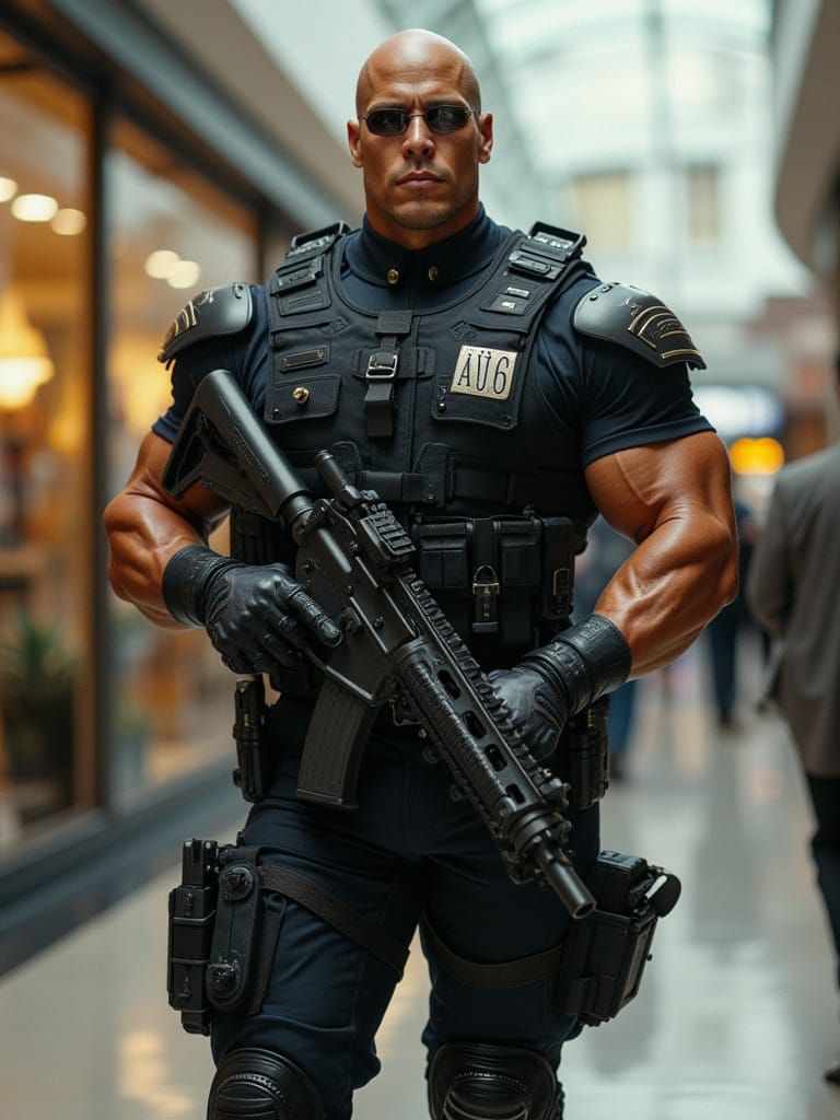 Tactical Bodybuilder Agent Arrest in Cyberpunk Style