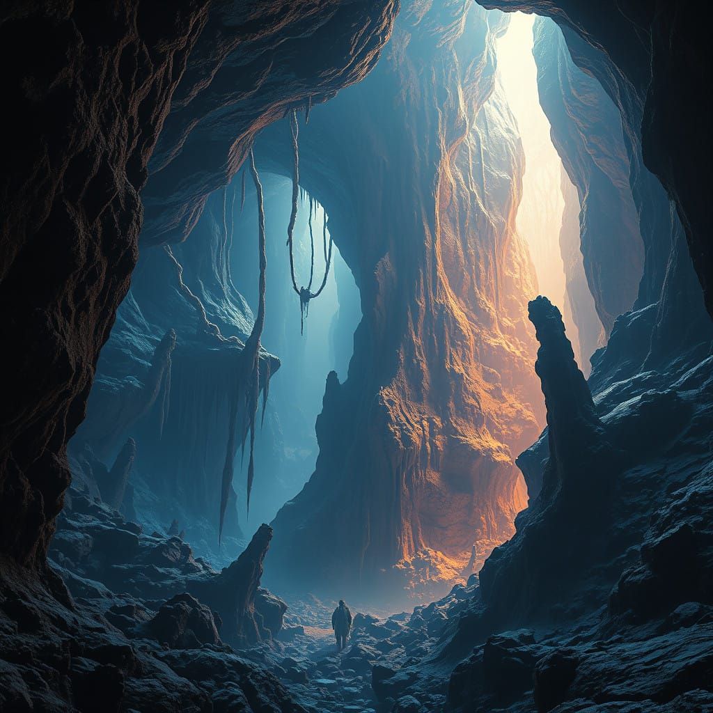 Mysterious Cave Depths in Ethereal Glow
