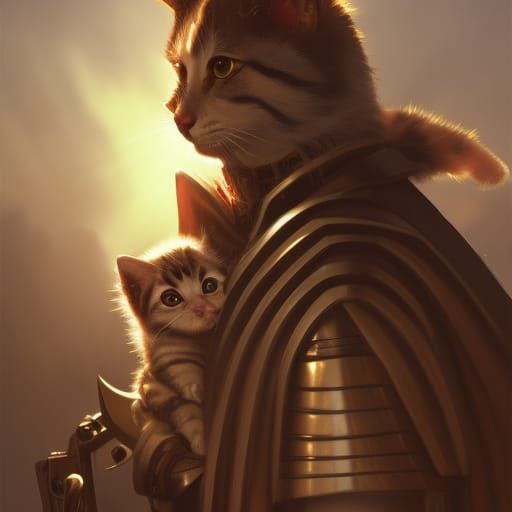 Knight Templar with Kitten, Hyperdetailed Digital Art