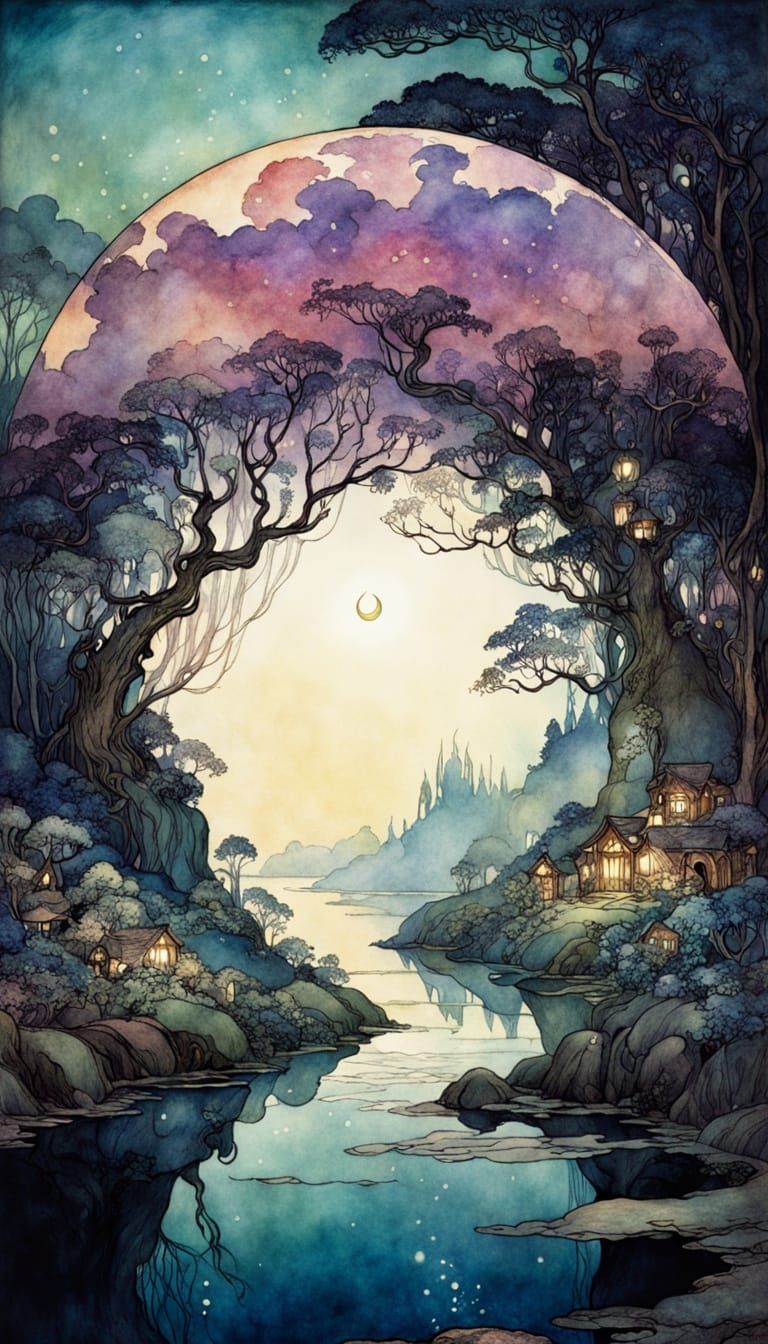 Shimmering Otherworld Fairytale in Art Nouveau Style