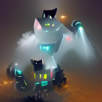 Robot Cat in Foggy Night
