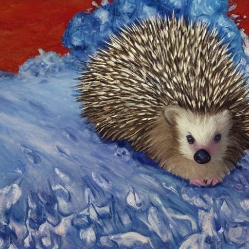 Regal Hedgehog in Winter Attire Amidst Snowy Landscape