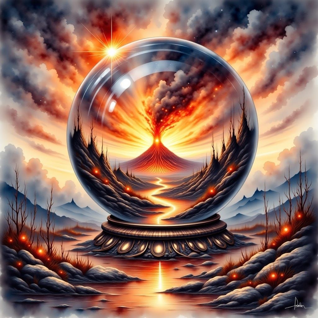 Volcanic Hellscape Reflected in Antique Watercolor