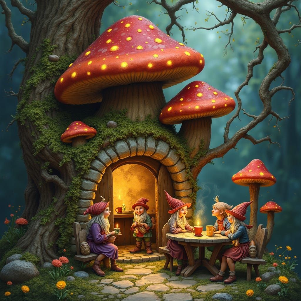Enchanted Whimsy Tavern in a Neurographic Art Style