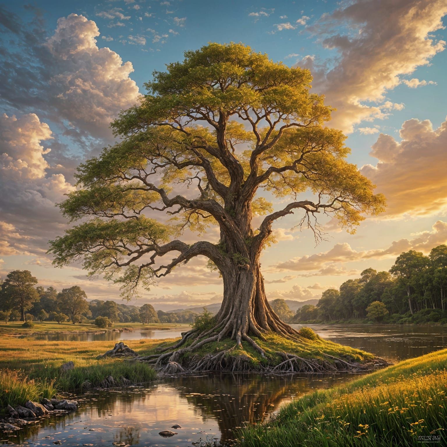 Ethereal Tree on a Floating Island in a Dramatic Sunset