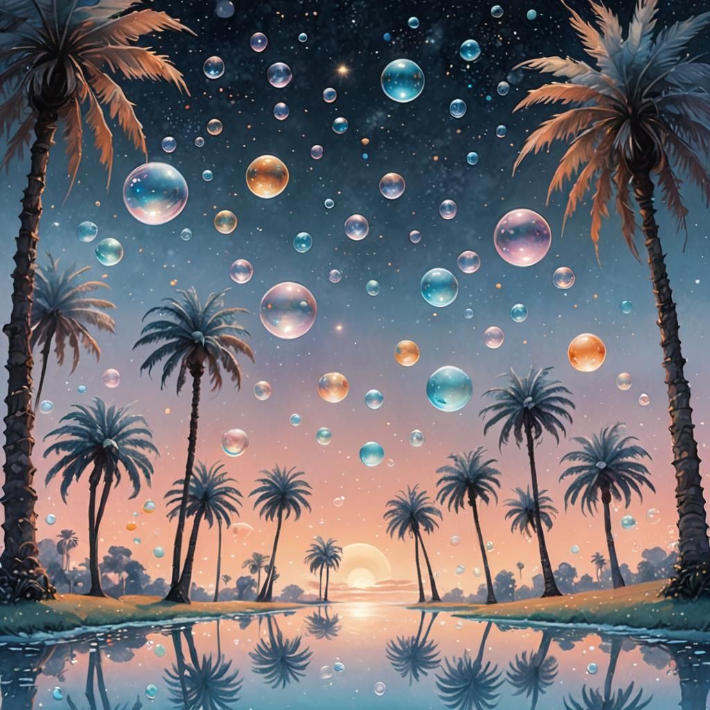 Dreamy Bubble Palm Trees in Pastel Sky