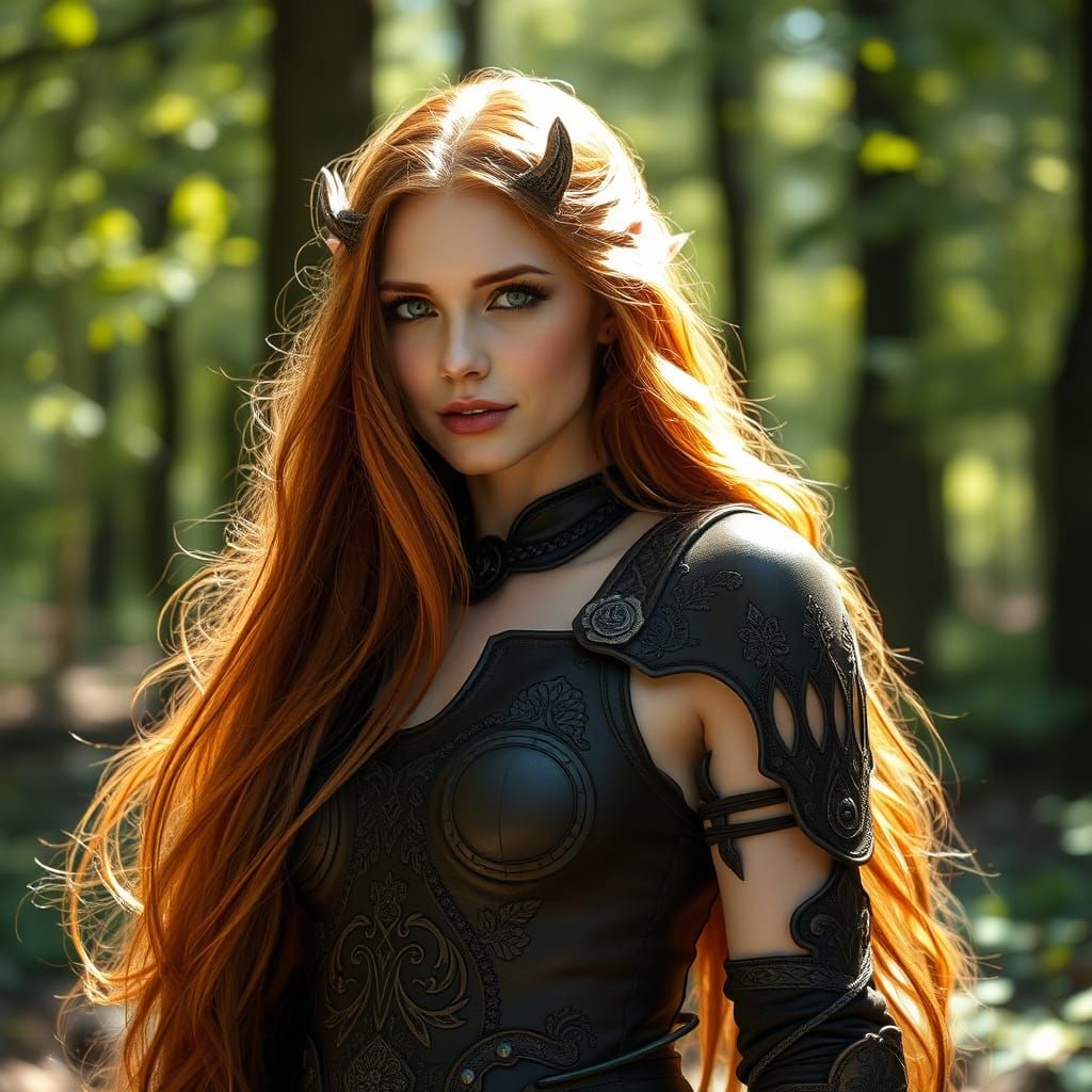 Elven Woman in Forest Clearing, Art Nouveau Style