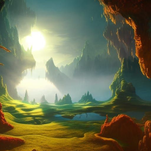 Sunlit Land Reflected as Detailed Matte Painting