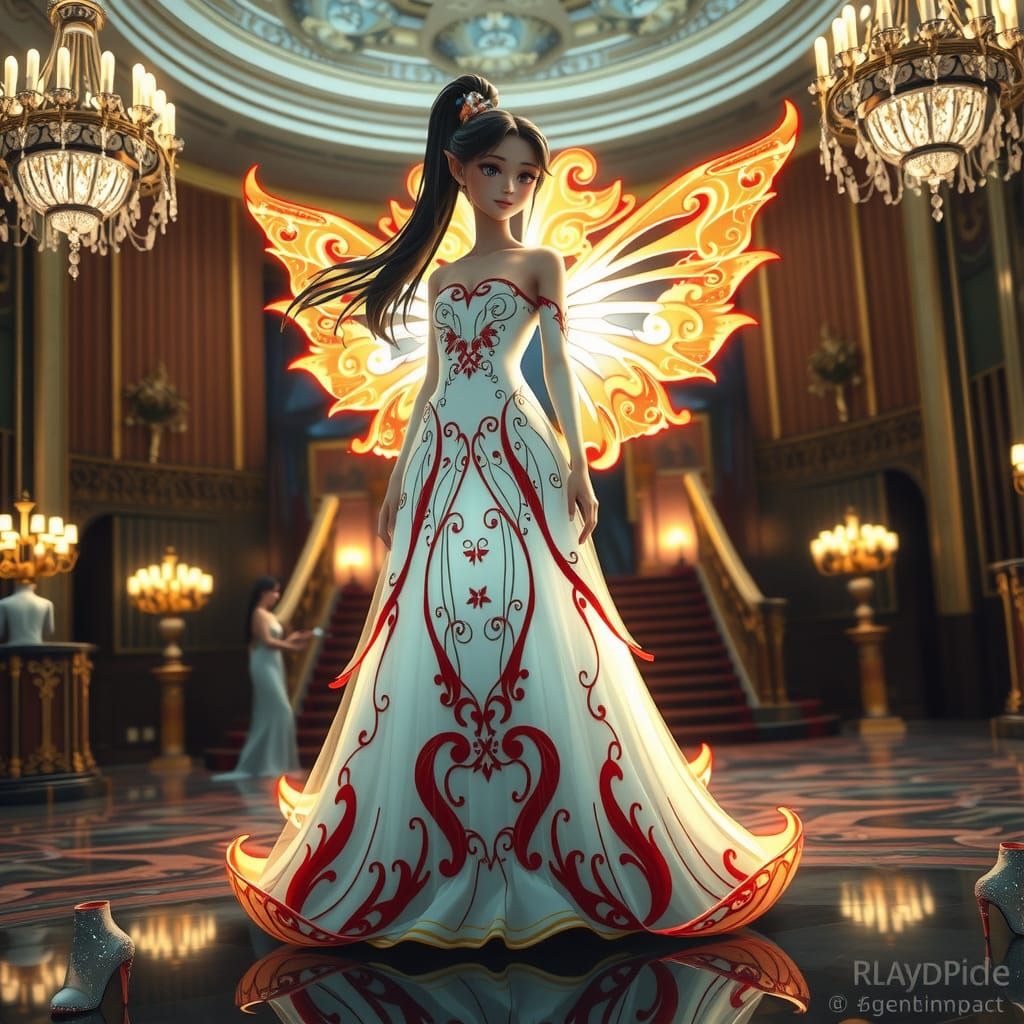Ethereal Elf in Bioluminescent Gown, Anime-Inspired 3D Art