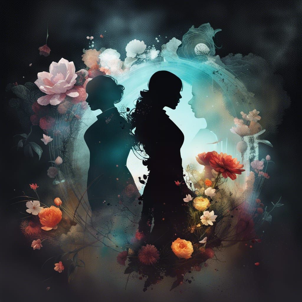 Surreal Space Handshake with Floral Elements