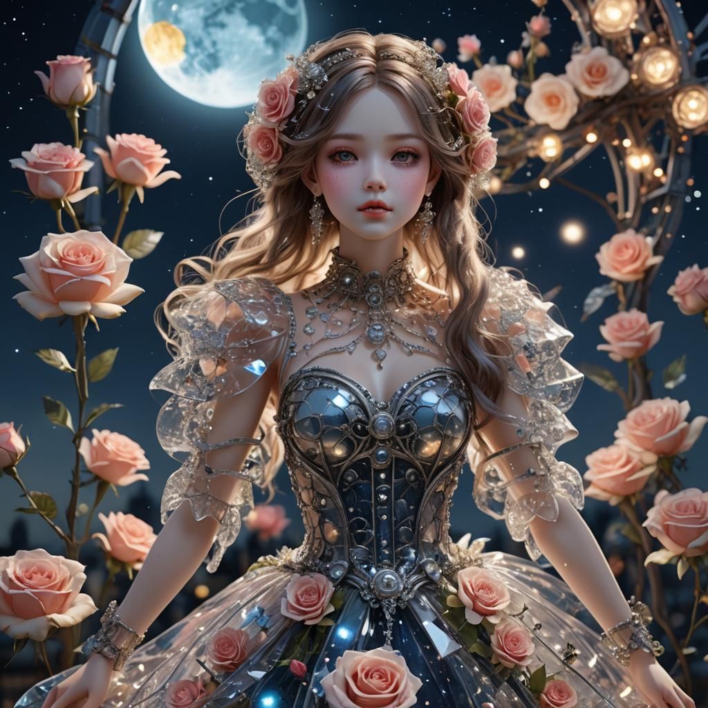 Mechanical Doll in Glass Dress with Night Sky