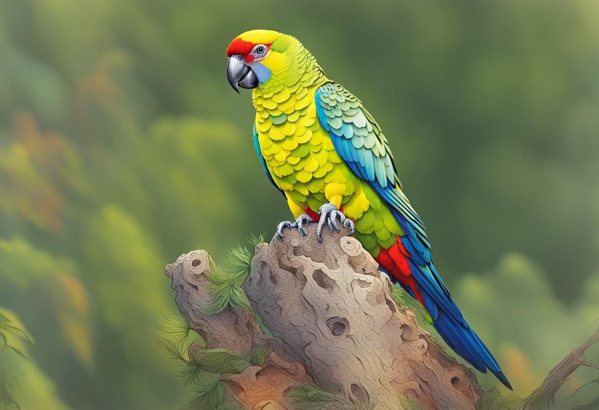 Vibrant Jungle Parrot in Comic Book Style