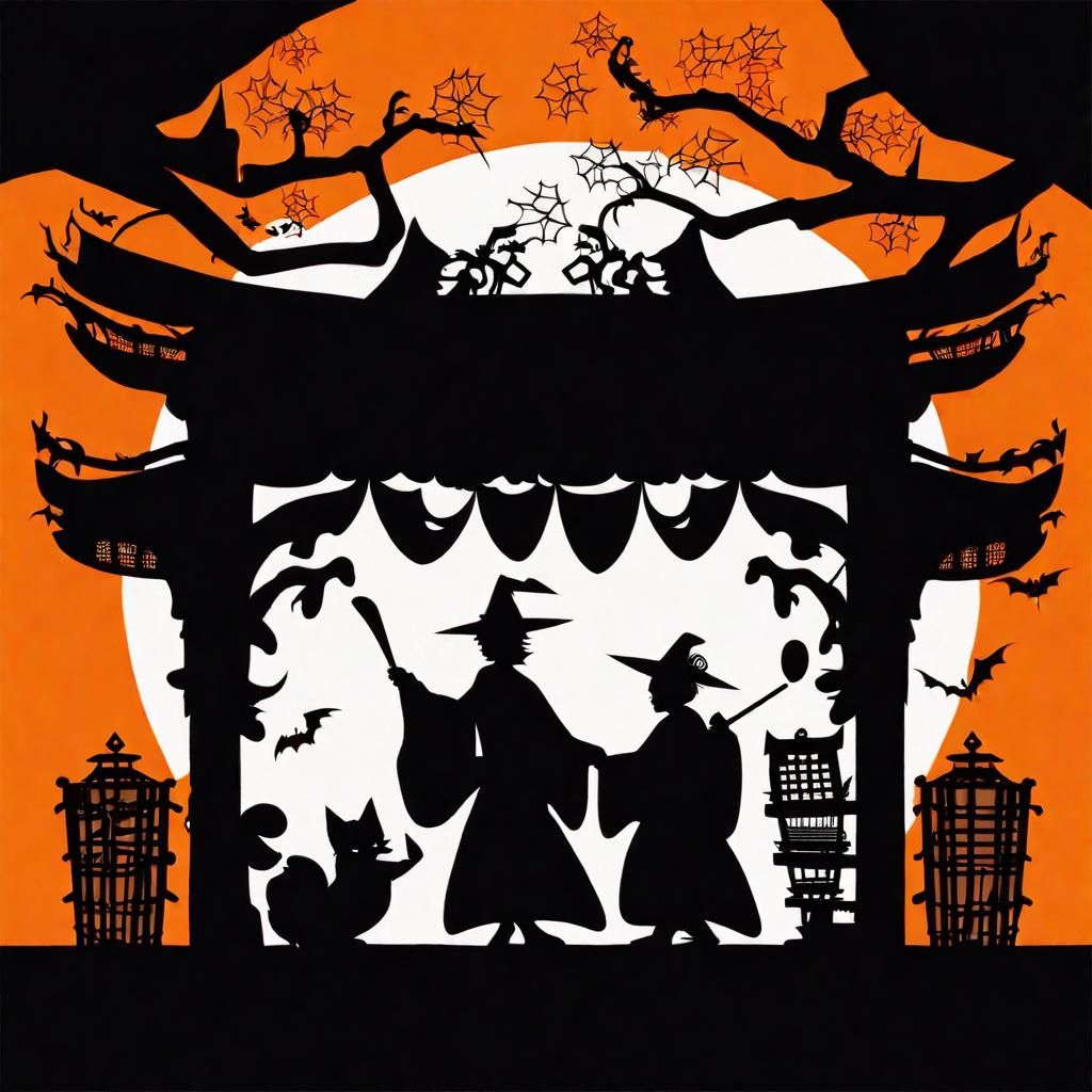 Kabuki Silhouette of Trick-or-Treating Shadow Puppets