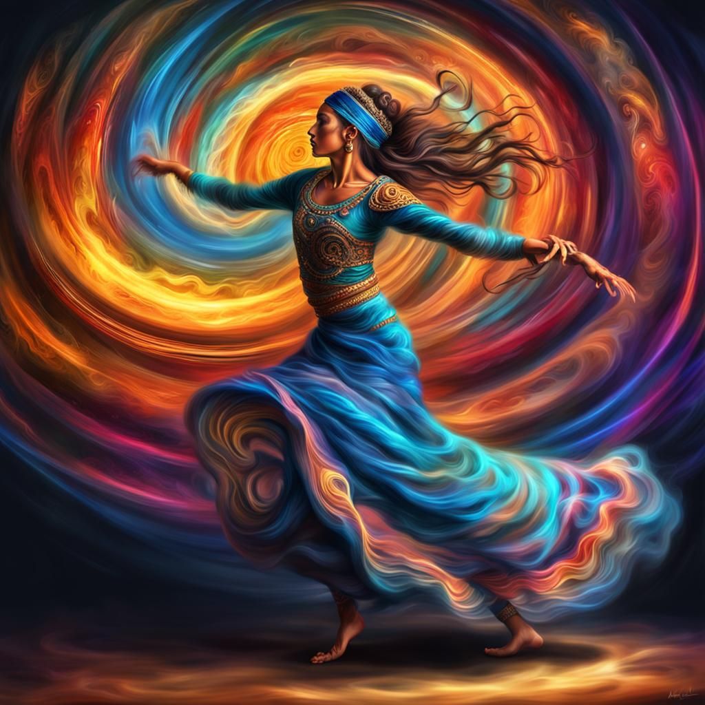 Gypsy Dancer in Swirling Trance: Airbrush Art