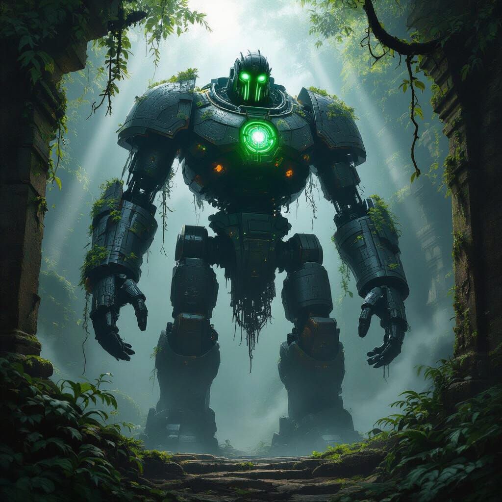 Ancient Obsidian Automaton in Jungle Temple