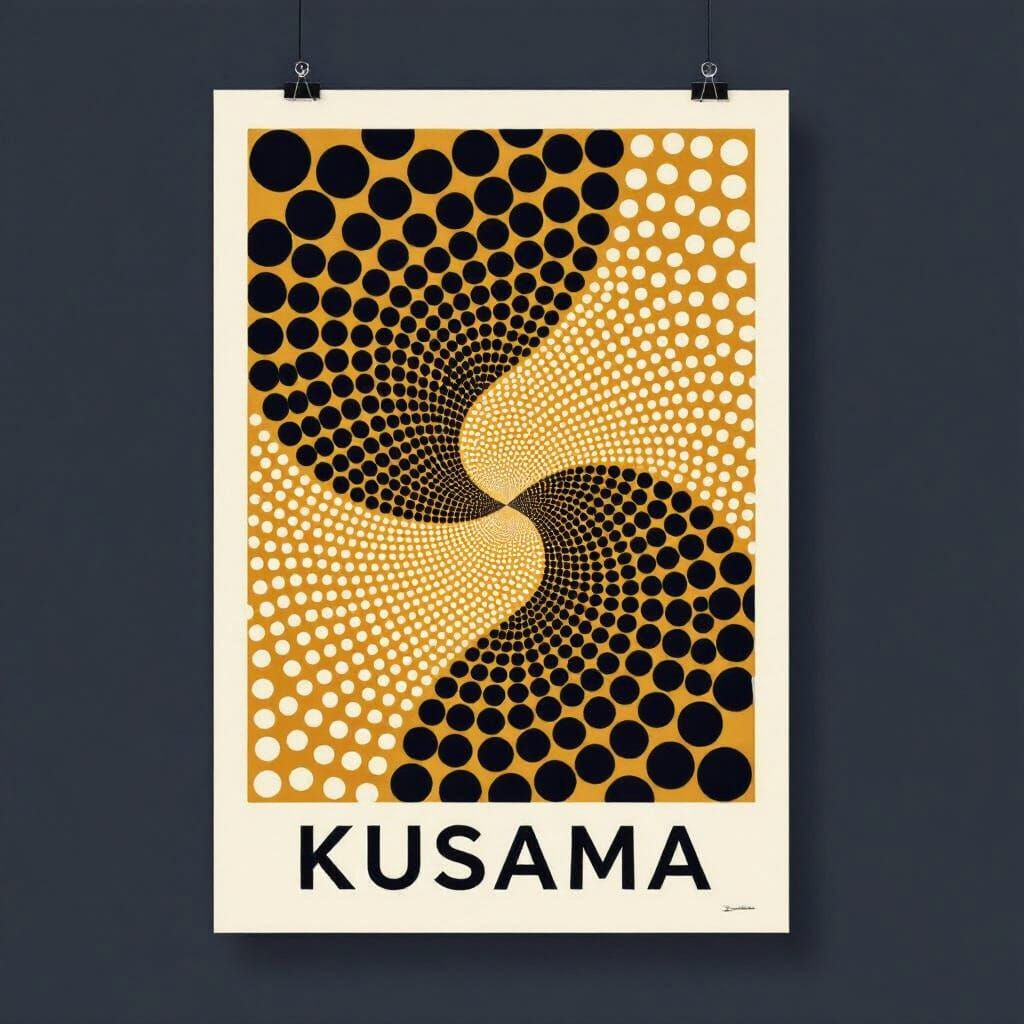 Abstract Gold & White Dots Poster with Black Wave Pattern