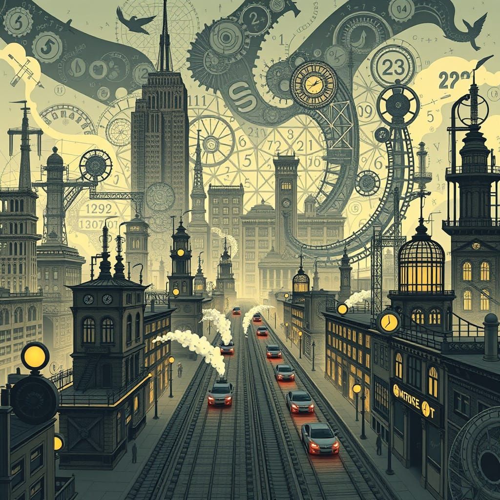 Mathematical Metropolis in Industrial Cyberpunk Style