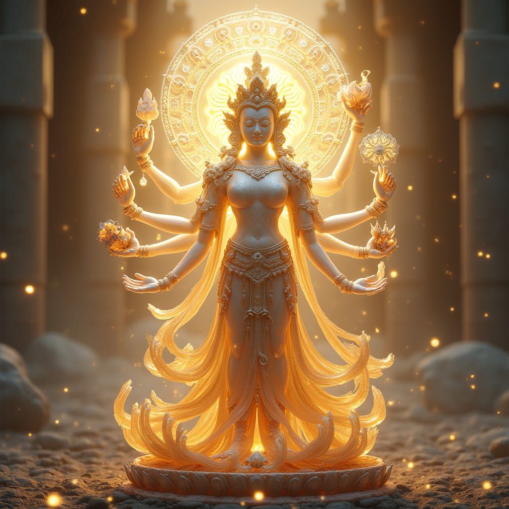 Crystal Avalokiteshvara Statue with Glowing Runes