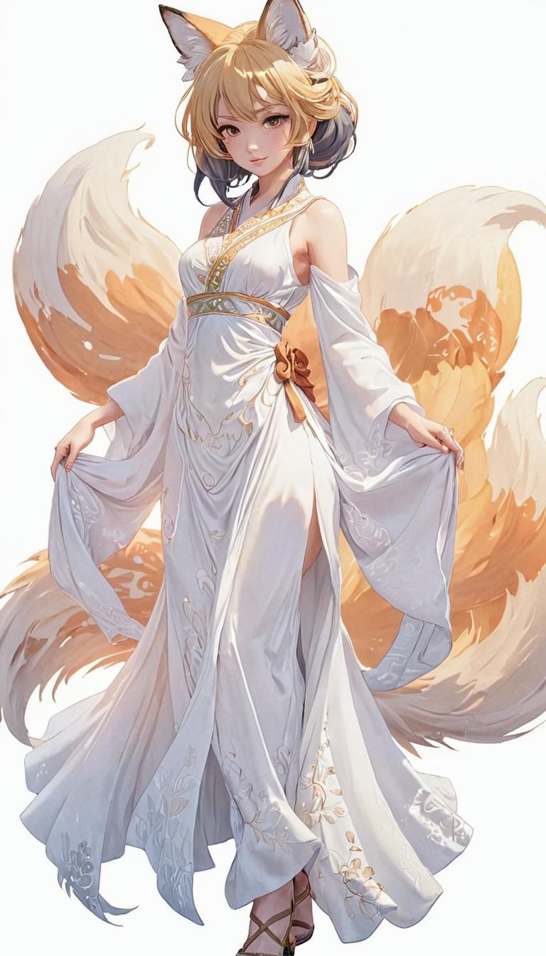 Kitsune Woman in Forest: Anime Digital Art