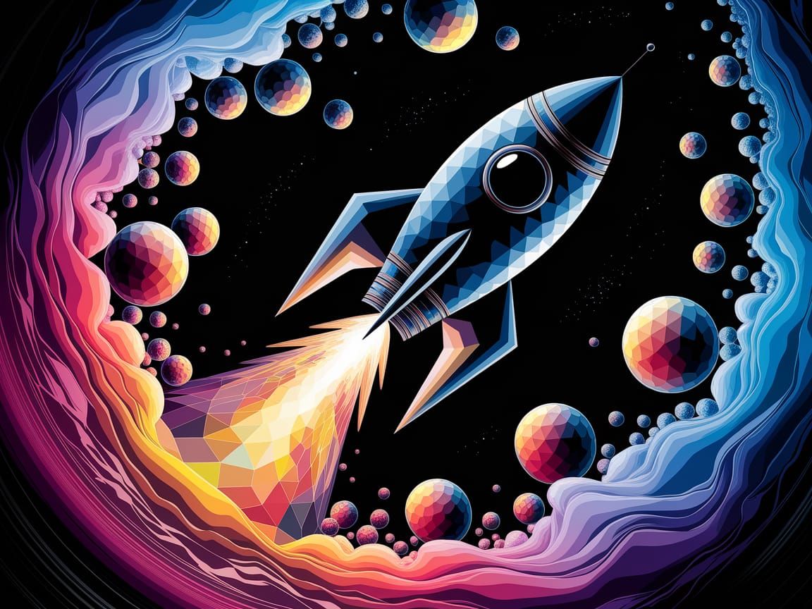 Crystal Cubism Rocket in Deep Space