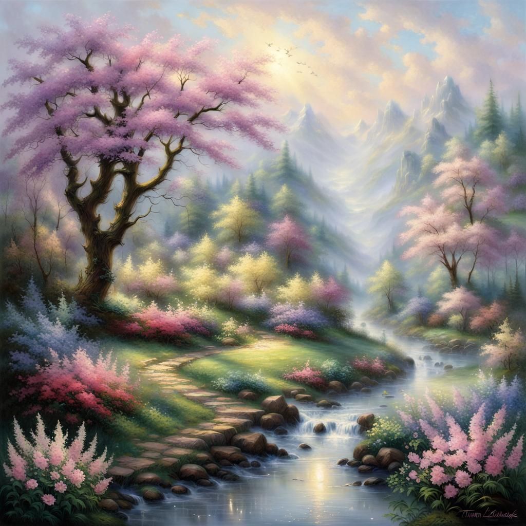 Ethereal Spring Fantasy Landscape in Luminist Style