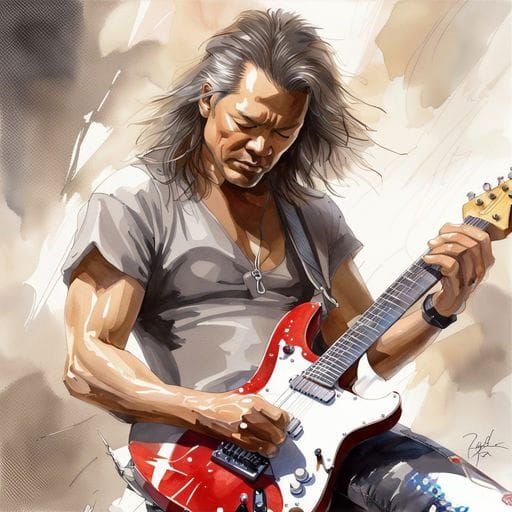 Photorealistic Watercolor Portrait of Guitarist