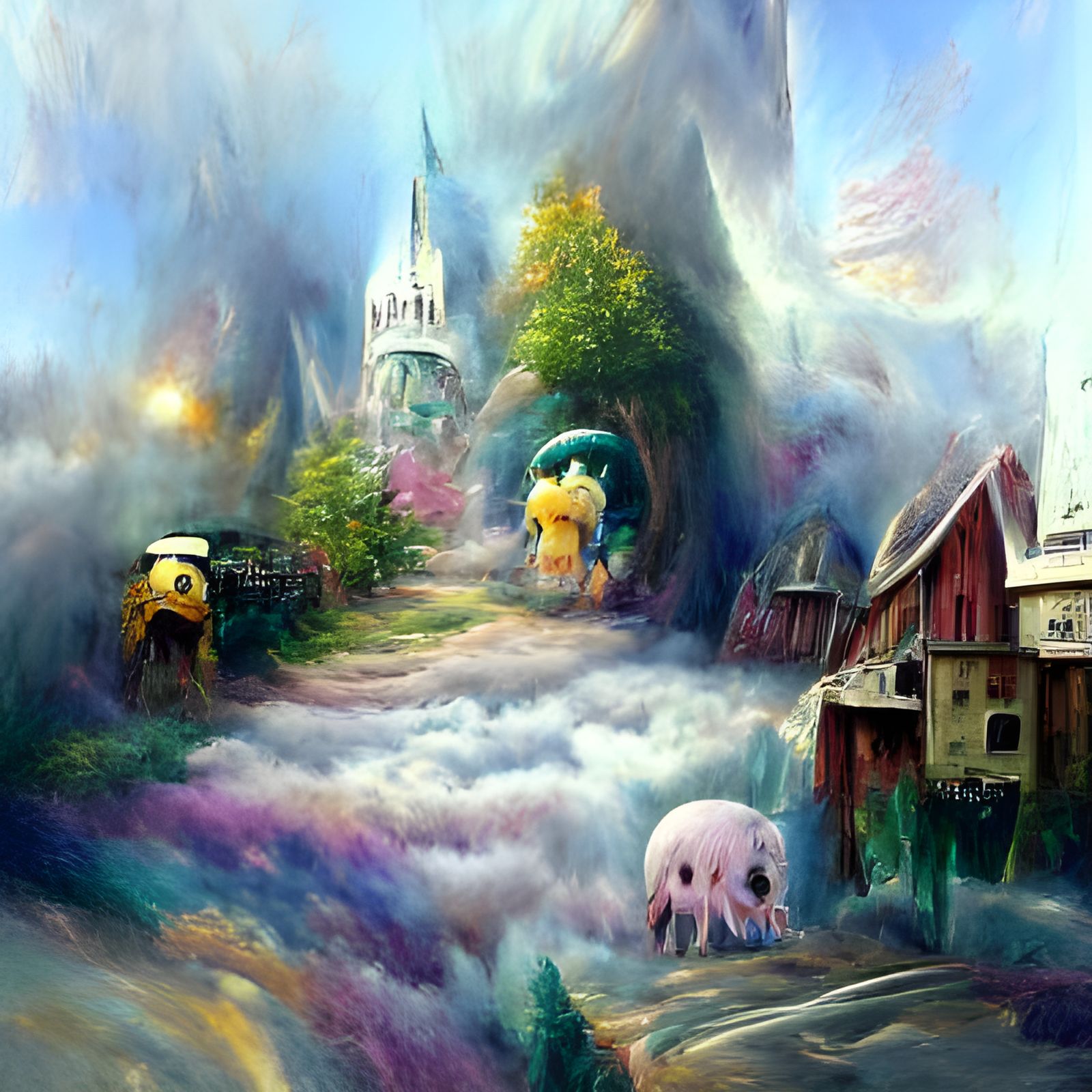 Ethereal Adventure Time Landscape in Thomas Kinkade Style